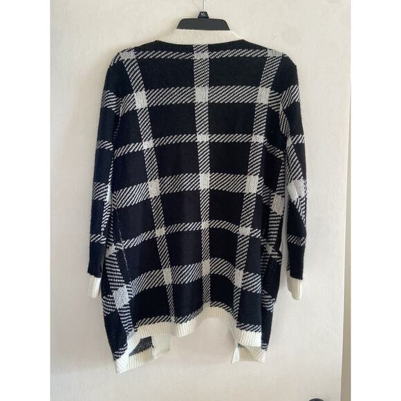 Lark + Gray Classic Black And White Cardigan Large Long Sleeve Plaid - Picture 2 of 3